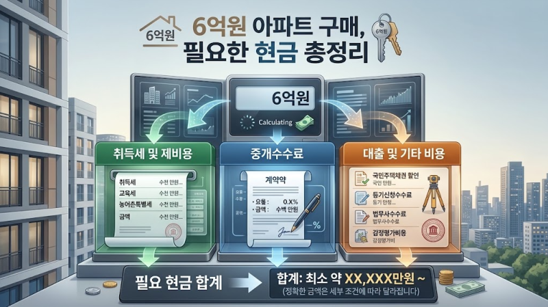 6억원 아파트 사려면 현금이 정확히 얼마 필요할까?｜취득세·중개수수료·대출까지 계산