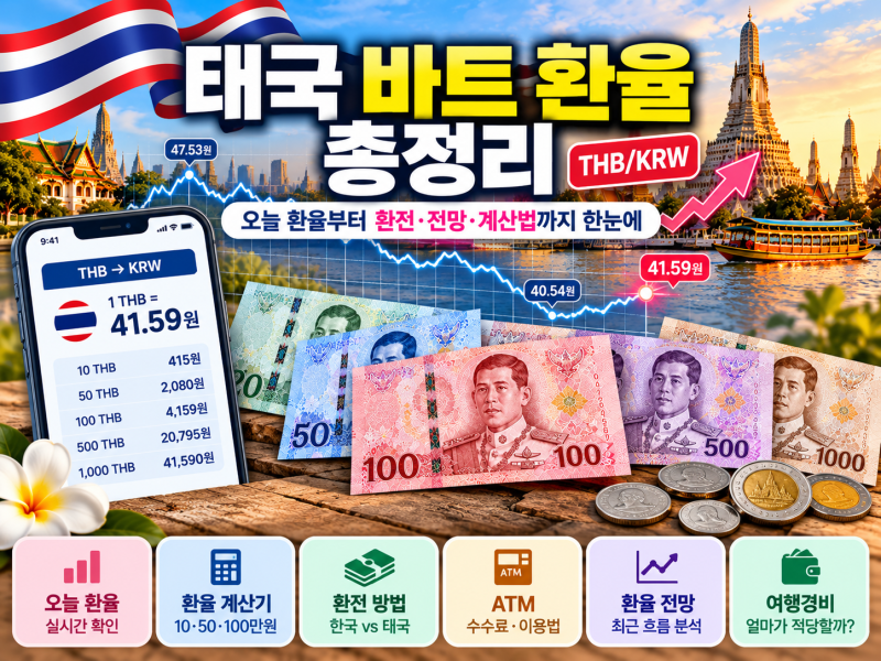 태국 바트 환율 총정리｜THB 원화 환율·계산법·환전·전망