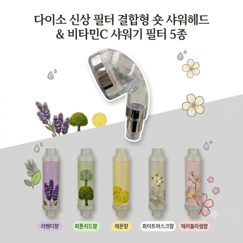다이소 신상 필터 결합형 숏 샤워기 헤드 & 비타민C 필터 종류