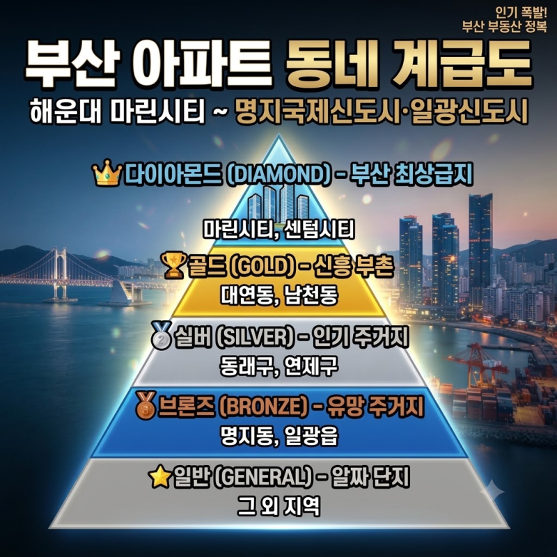 부산 아파트 동네 계급도 | 해운대 마린시티부터 명지동·일광읍까지 입지 분석 및 시세 총정....