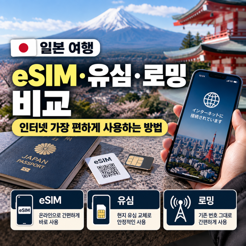 일본 여행 eSIM·유심·로밍 비교｜인터넷 가장 편하게 사용하는 방법