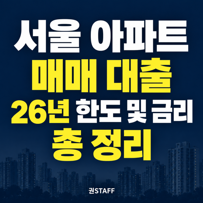 서울 아파트 매매 대출, 26년 한도 및 금리 총 정리