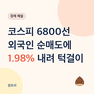 코스피 6800선 턱걸이, 외국인 순매도에 1.98% 하락