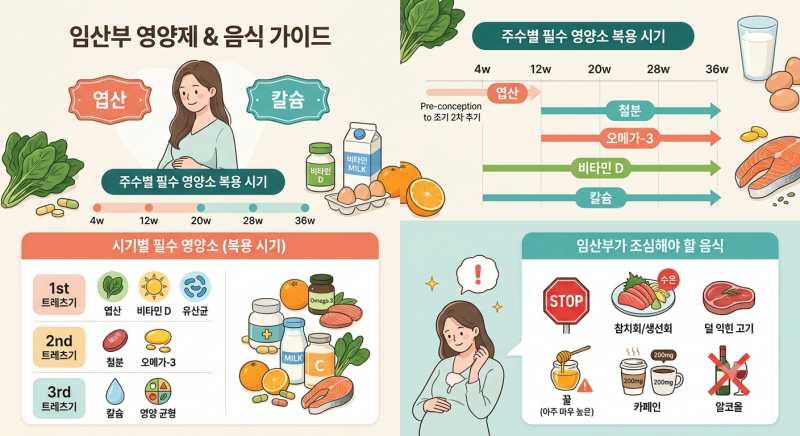 [임산부 영양제 총정리] 주수별 필수 영양소 복용 시기와 피해야 할 음식 가이드