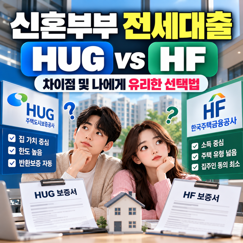 신혼부부 전세대출 HUG vs HF 보증기관 차이점 및 나에게 유리한 보증서 선택법