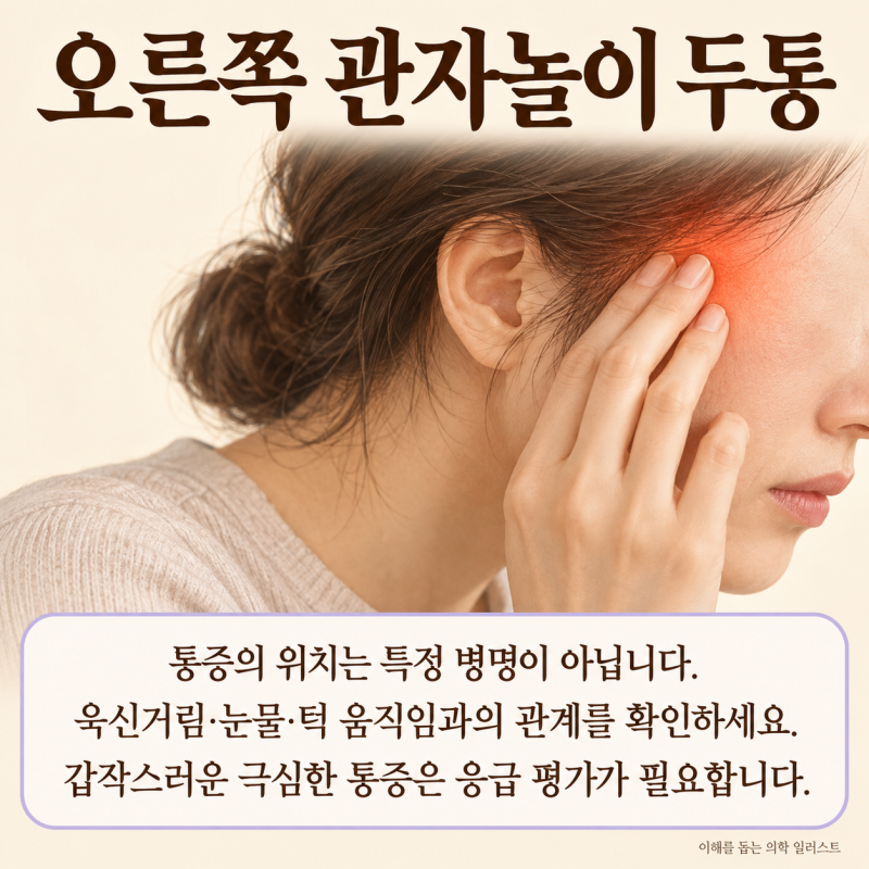 오른쪽 관자놀이 두통 원인 5가지와 응급 신호