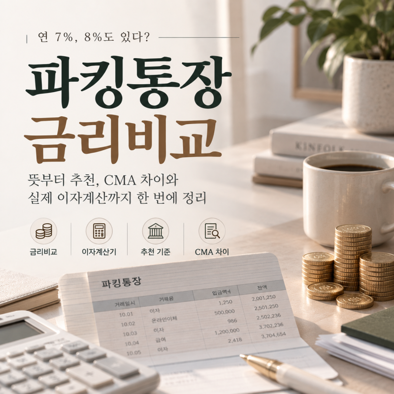 파킹통장 추천 금리비교, 뜻부터 CMA·이자·이율 비교 연 8% 이자계산기까지
