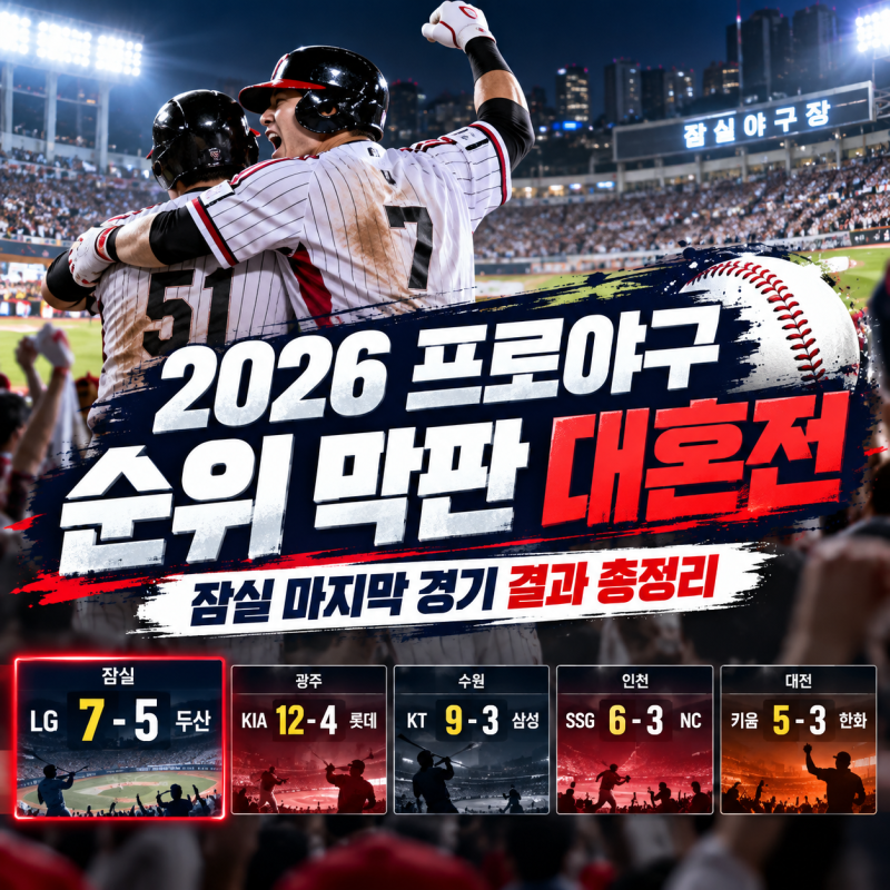 2026 프로야구 순위 막판 대혼전, 잠실 마지막 경기 결과 총정리