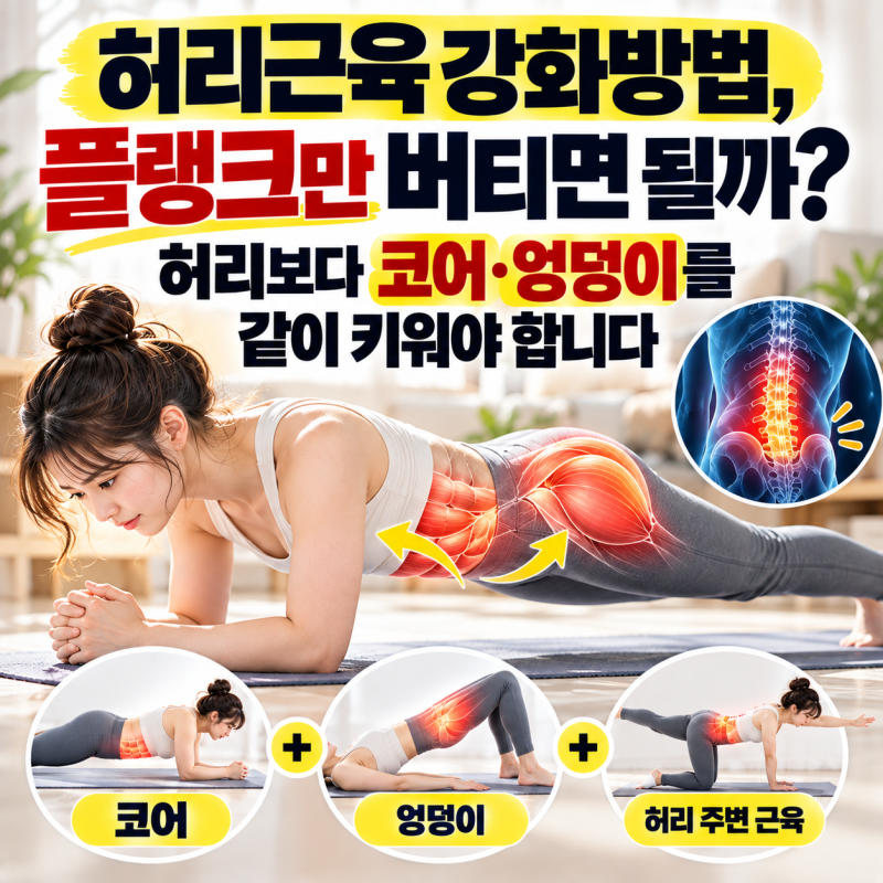 허리근육 강화방법, 플랭크만 버티면 될까? 허리보다 코어·엉덩이를 같이 키워야 합니다