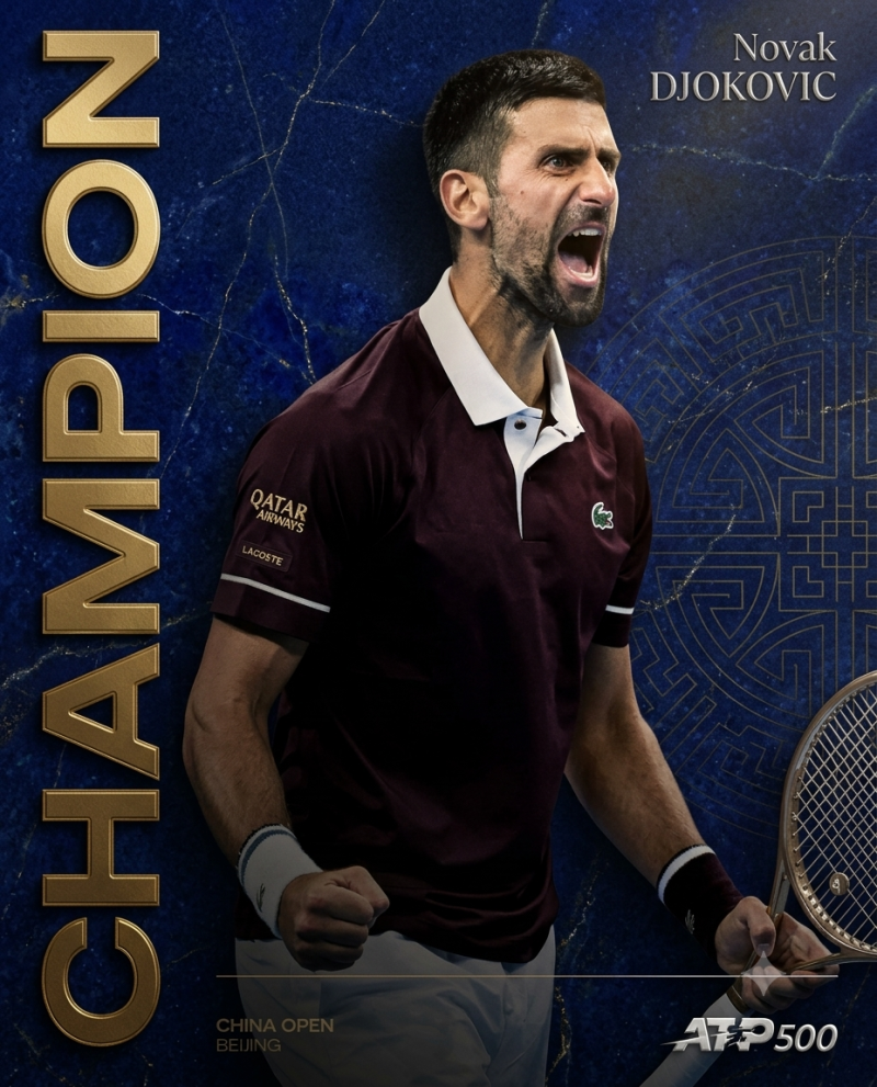 노박 조코비치 102번째 ATP 우승, 2026 차이나오픈 7번째 정상