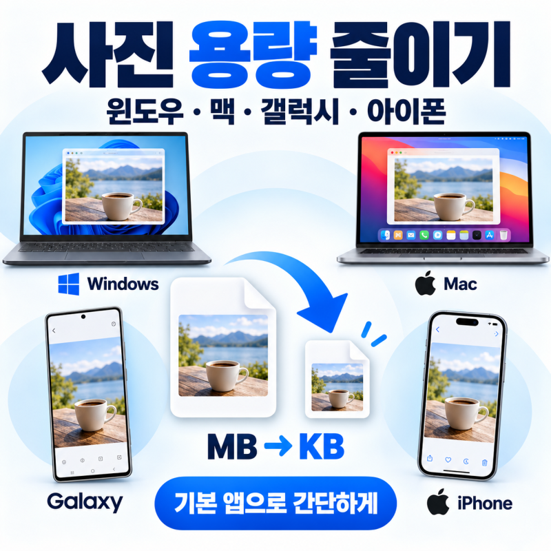 사진 용량 줄이기, 앱 설치 없이 윈도우·맥·갤럭시·아이폰에서 쉽게 하는 방법