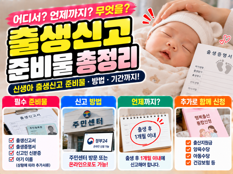 출생신고 준비물 2026, 신생아 출생신고 서류·기간·온라인 방법 총정리