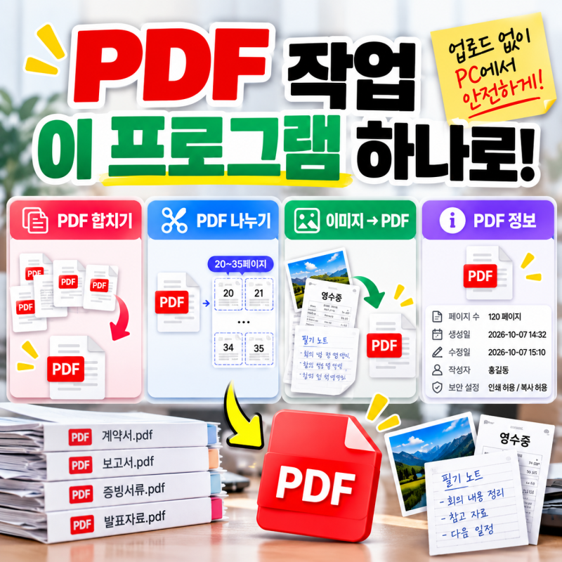PDF 합치기 나누기 프로그램｜파일 업로드 없이 PC에서 간단하게