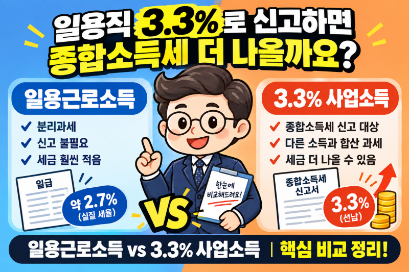 일용직 3.3%로 신고하면 종합소득세 더 나올까요? 일용근로소득과 비교