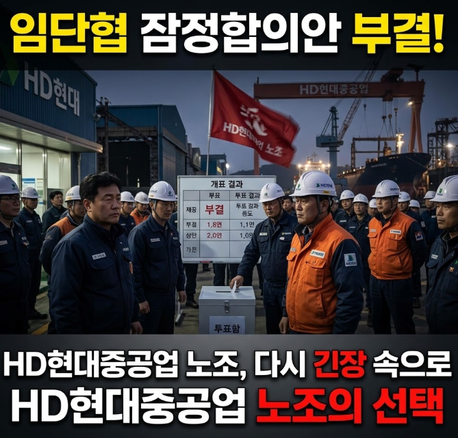 부결 임단협 잠정합의안! HD현대중공업 노조, 하지만 타결은 이미 '가시권'? 팽팽했던 찬반 투....
