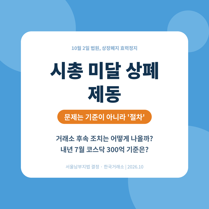 시총 미달 상장폐지 제동, 법원이 문제 삼은 건 '절차'입니다