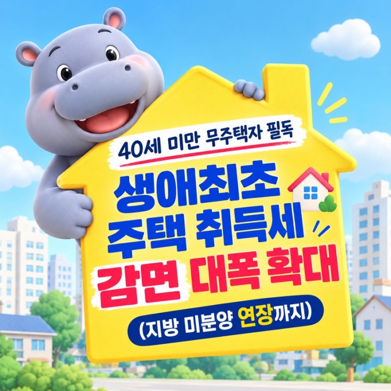 40세 미만 무주택자 필독" 생애최초 주택 취득세 감면 대폭 확대 (지방 미분양 연장까지)
