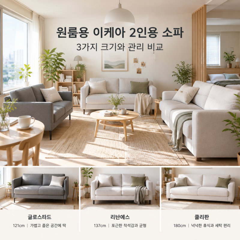 원룸용 이케아 2인용 소파 3가지 크기와 관리 비교