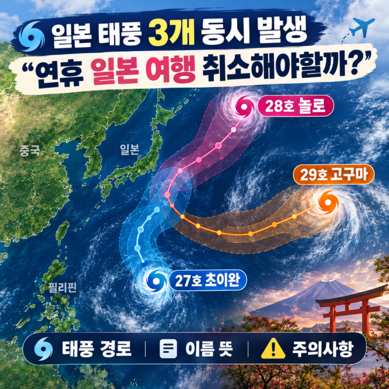 일본 태풍 3개 동시 발생 "연휴 일본 여행 취소해야할까?" 27호 초이완 28호 놀로 29호 고구마 ....