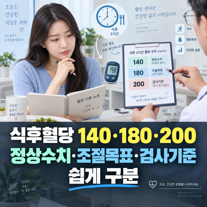 식후혈당 140·180·200 무슨 차이일까｜정상수치·당뇨 조절목표·검사 기준 쉽게 구분