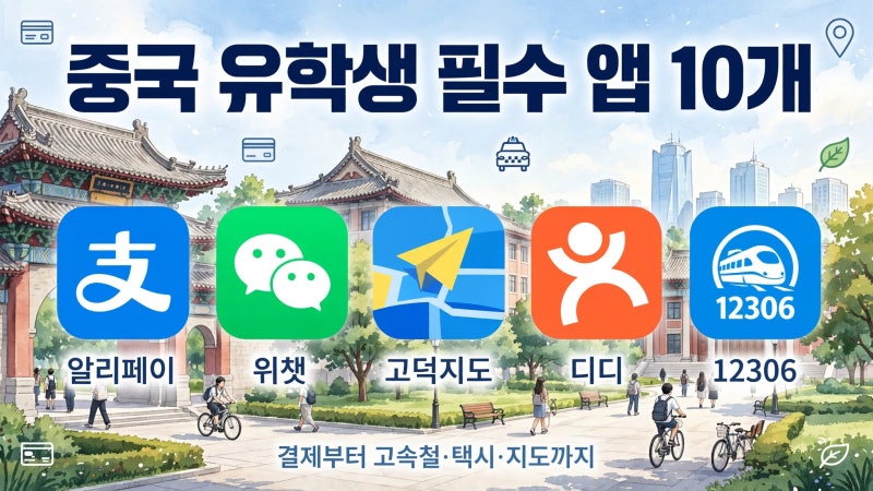 중국 유학생 필수 앱 10개｜알리페이·위챗·고덕지도·디디·12306