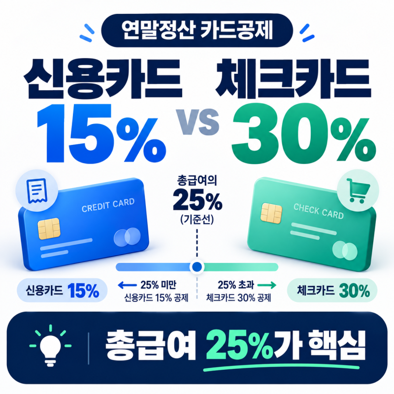 연말정산 신용카드 소득공제, 총급여 25%와 체크카드 30% 기준 정리