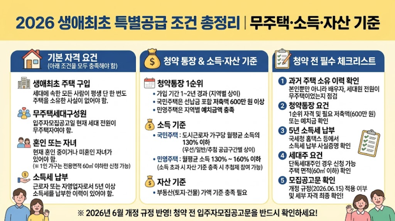 생애최초 특별공급 조건 2026｜무주택·소득·자산 기준 총정리