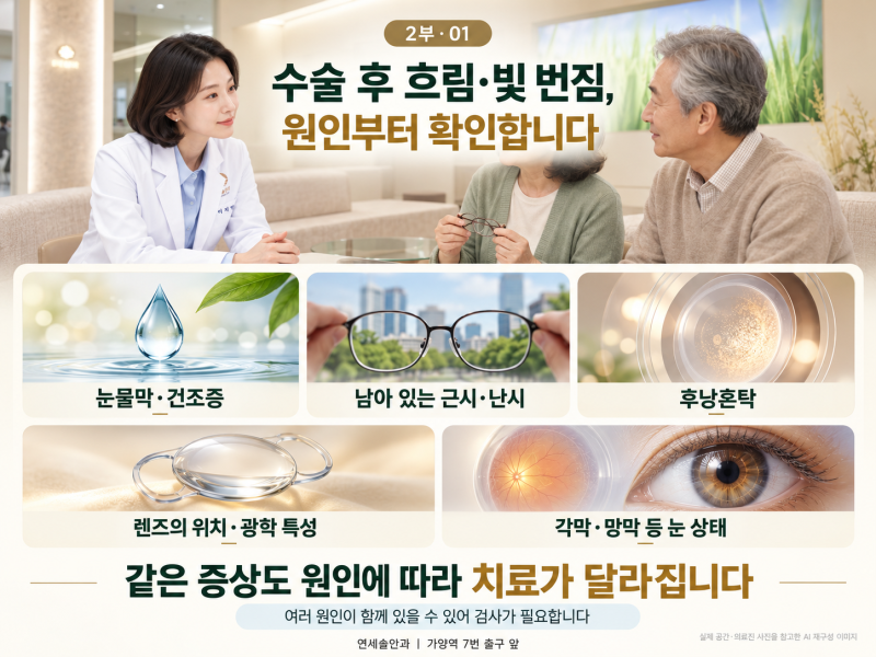 백내장 수술 후 흐림·빛 번짐, 원인부터 찾아야 하는 이유｜가양역 연세솔안과 ②
