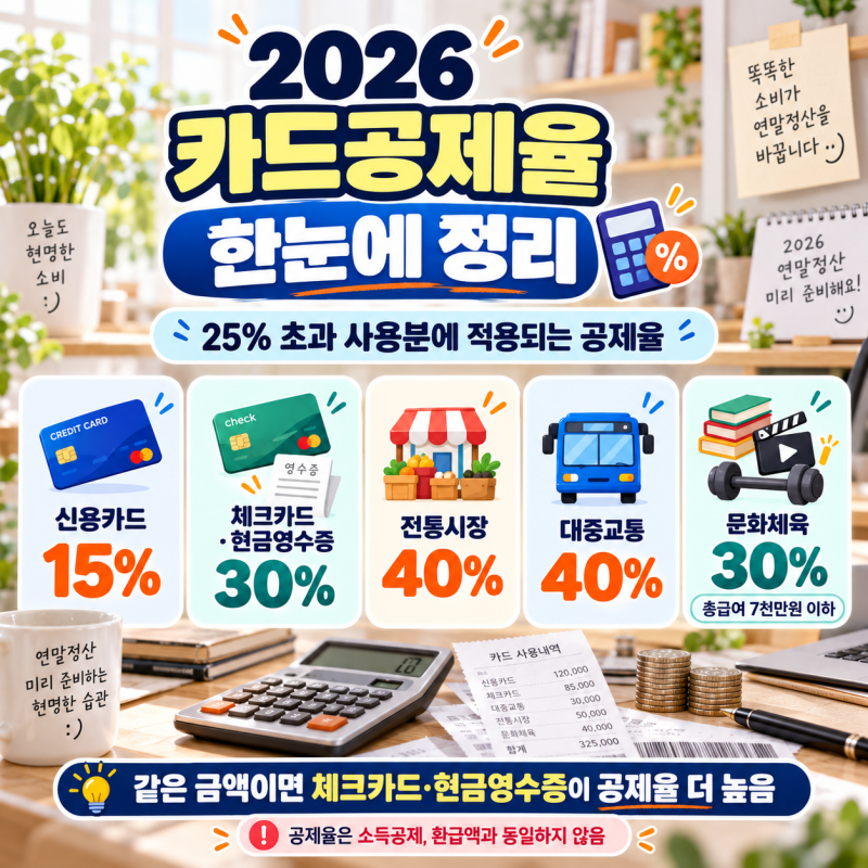 2026 연말정산 신용카드 소득공제 한도 얼마? 25% 기준·체크카드·현금영수증 정리