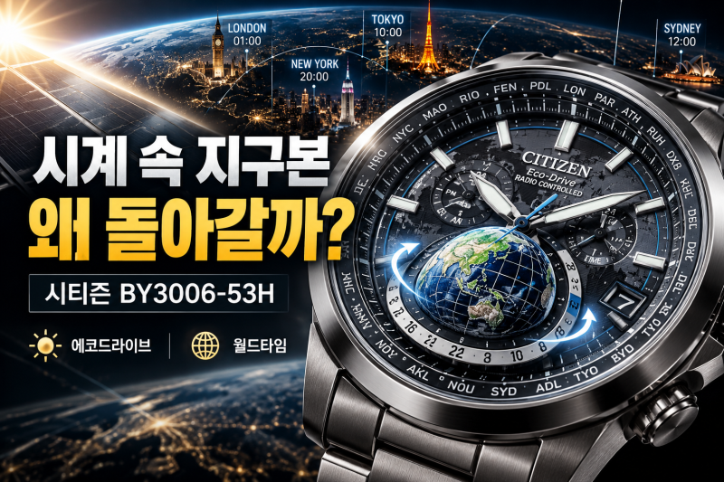 시티즌 BY3006-53H 충전기를 찾을 일 없다? 에코드라이브에 지구본 월드타임까지