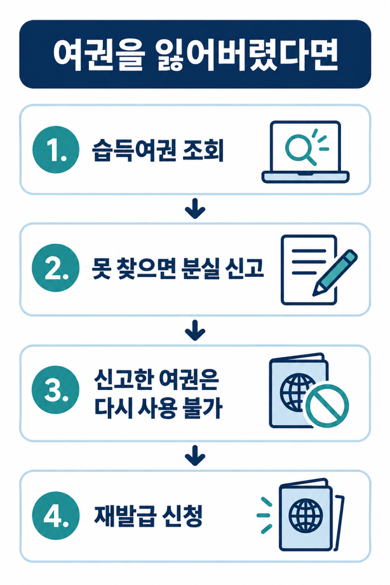 여권 분실 신고 전 확인｜찾은 여권 재사용 불가·재발급 준비물