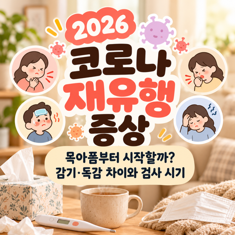 2026 코로나 재유행 증상, 목아픔부터 시작할까? 감기 독감 차이와 검사 시기