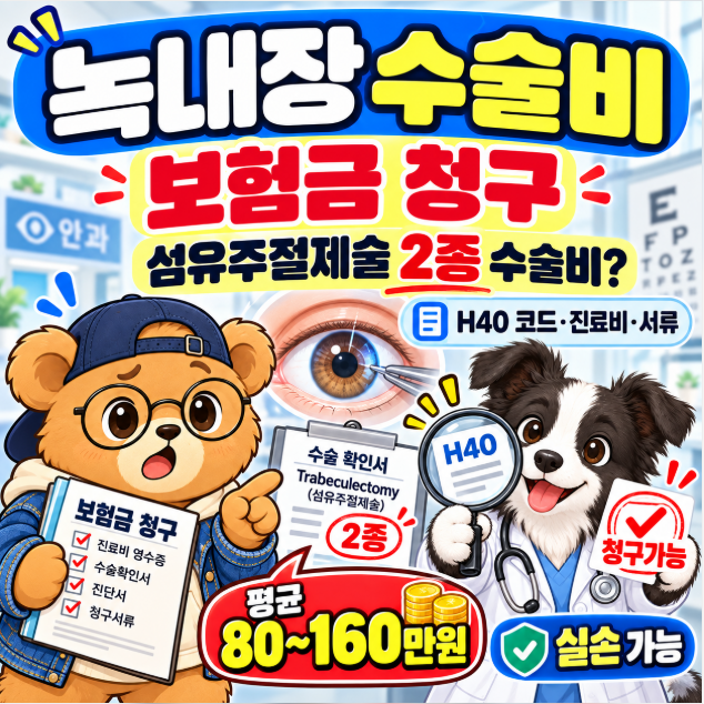 녹내장 수술비 보험금 청구: 섬유주절제술 H40 코드 진료비와 1-5종 2종 수술비 기준