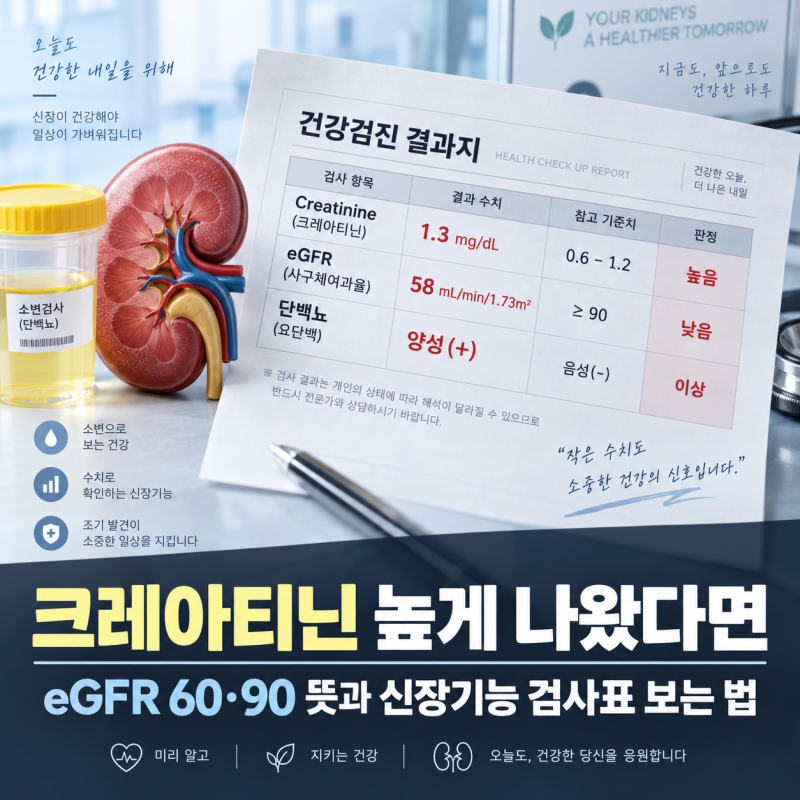 건강검진 크레아티닌 높게 나왔다면｜eGFR 60·90 뜻과 신장기능 검사표 보는 법