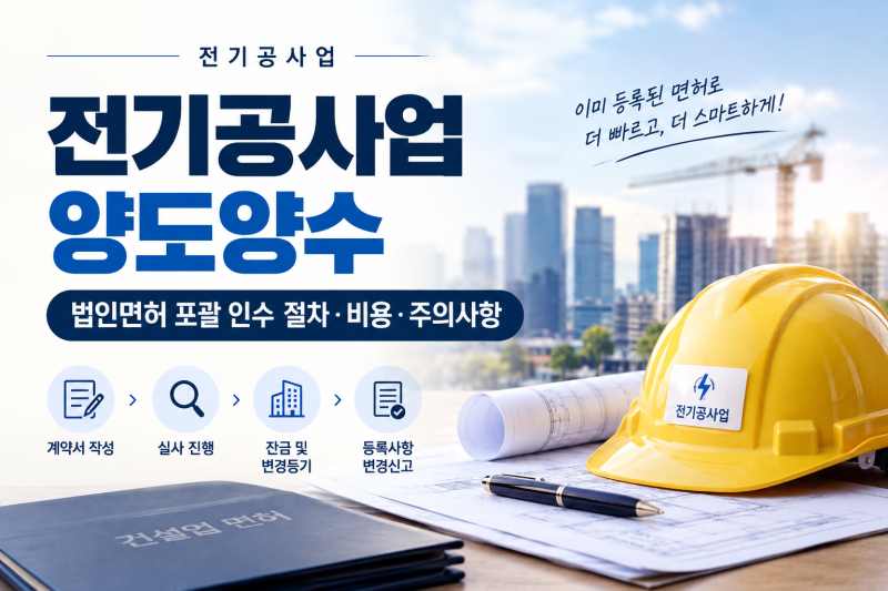 전기공사업 양도양수｜법인면허 포괄 인수 절차·비용·주의사항