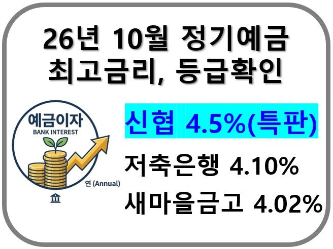 26년10월 최신정보 4.5%정기예금 최고 금리 등장 신협 저축은행 새마을금고 완벽 비교
