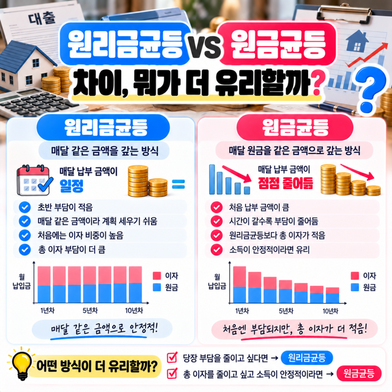대출 원리금균등 원금균등 차이, 뭐가 더 유리할까?