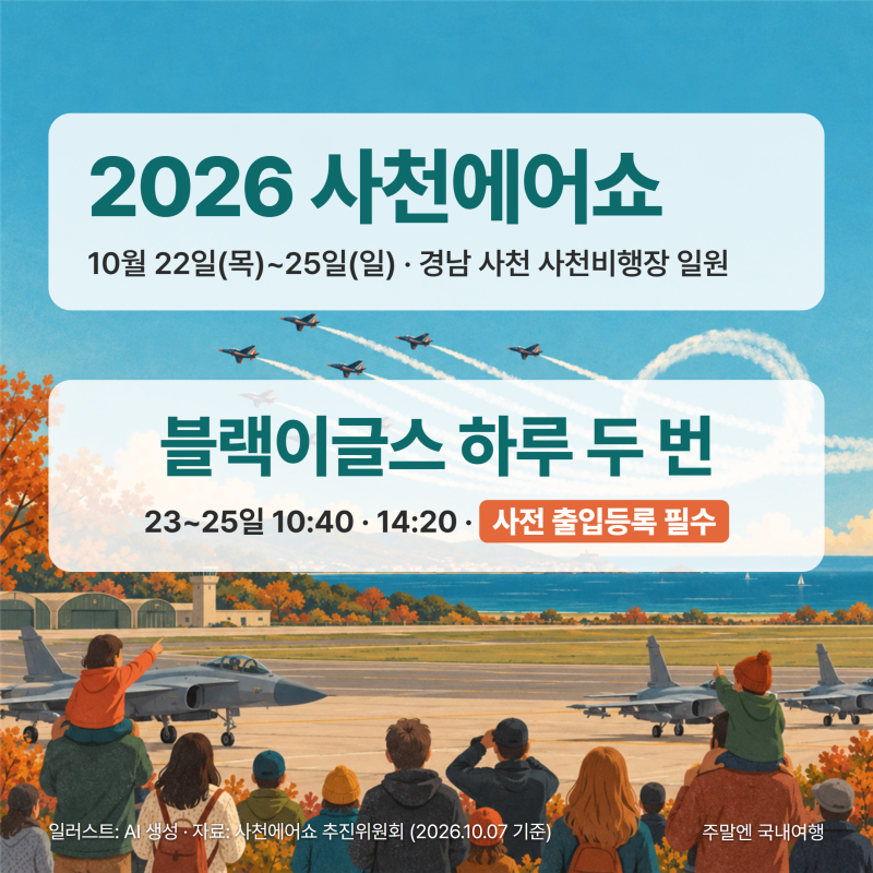 2026 사천에어쇼 블랙이글스 시간·출입등록·셔틀 총정리 (10/22~25)