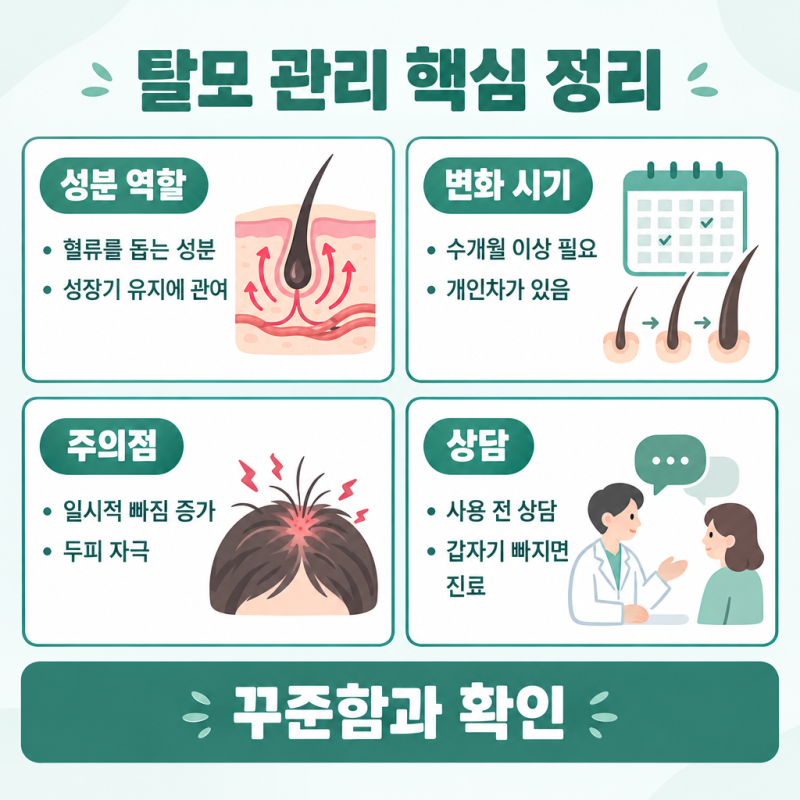 미녹시딜 효과, 언제부터 나타날까? 로게인폼 사용법부터 초기 쉐딩까지 정리