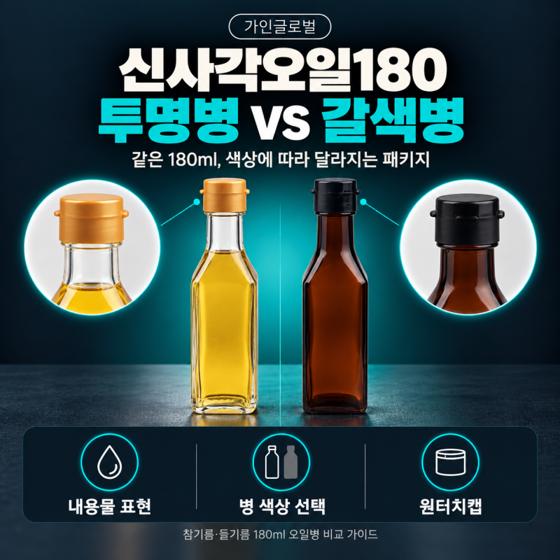 신사각오일180 투명병과 갈색병, 같은 디자인을 두 가지 색상으로 만나보세요｜가인글로벌