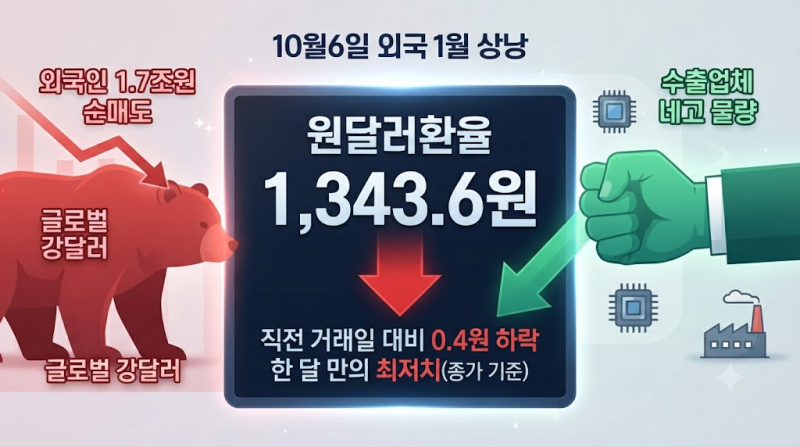 [10월6일] 원달러환율 1,343.6원 한 달 만의 최저 이유 내일 전망 및 예상
