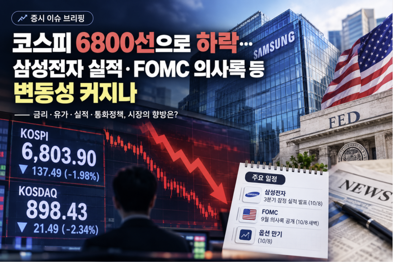 [증시브리핑] 코스피 6803.90 마감, 6800선으로 후퇴…8일 삼성전자 실적 주목