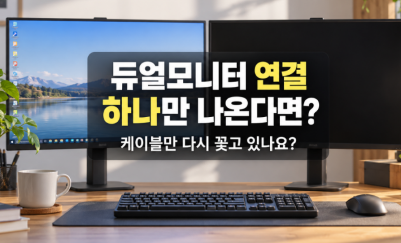 듀얼모니터 연결했는데 하나만 나온다면? 케이블만 다시 꽂고 있나요?