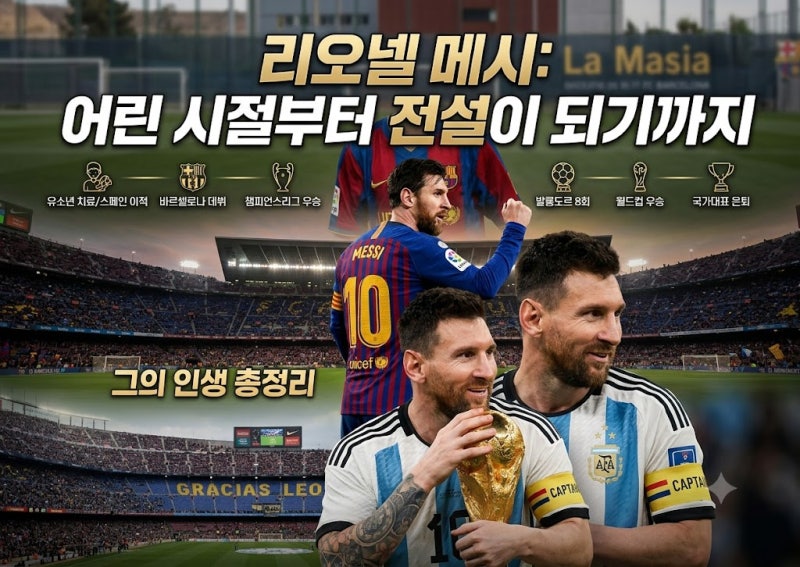 리오넬 메시의 모든 것｜어린 시절부터 데뷔·바르셀로나·월드컵·은퇴까지 그의 인생 총정....