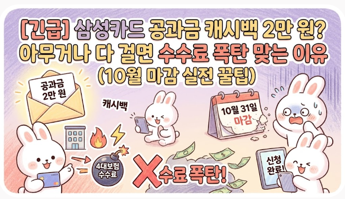 [긴급] 삼성카드 공과금 캐시백 2만 원? 아무거나 다 걸면 수수료 폭탄 맞는 이유 (10월 마감 ....