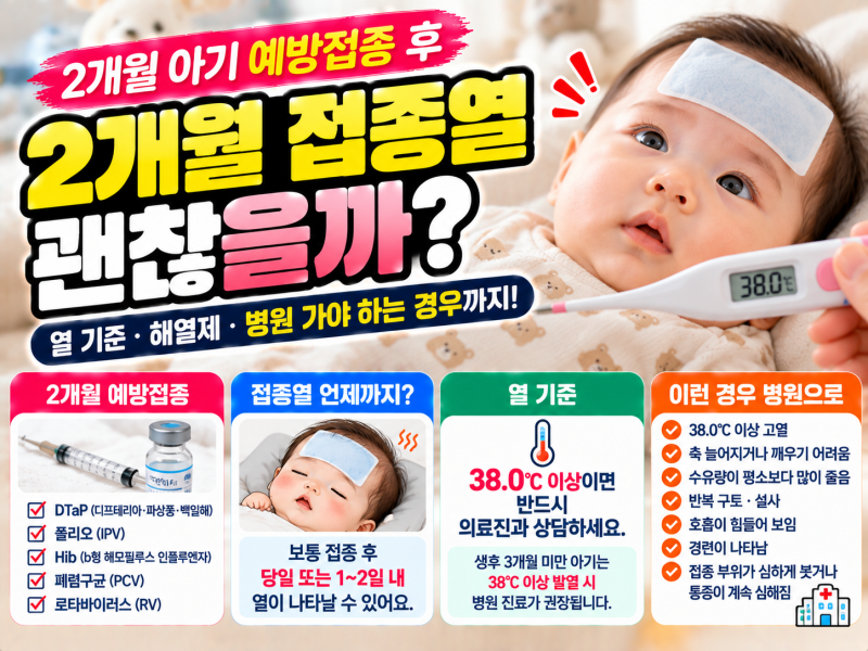 2개월 접종열 38도 괜찮을까? 예방접종 후 열·해열제·병원 기준