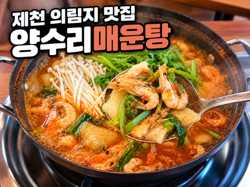 제천 의림지 맛집 양수리매운탕, 자연산 민물새우 가득한 민물새우수제비