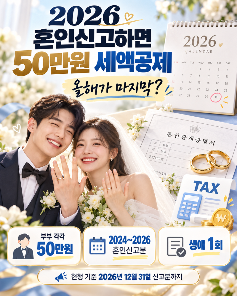 2026 혼인신고하면 50만원 세액공제, 올해가 마지막? 받을 수 있는 혜택