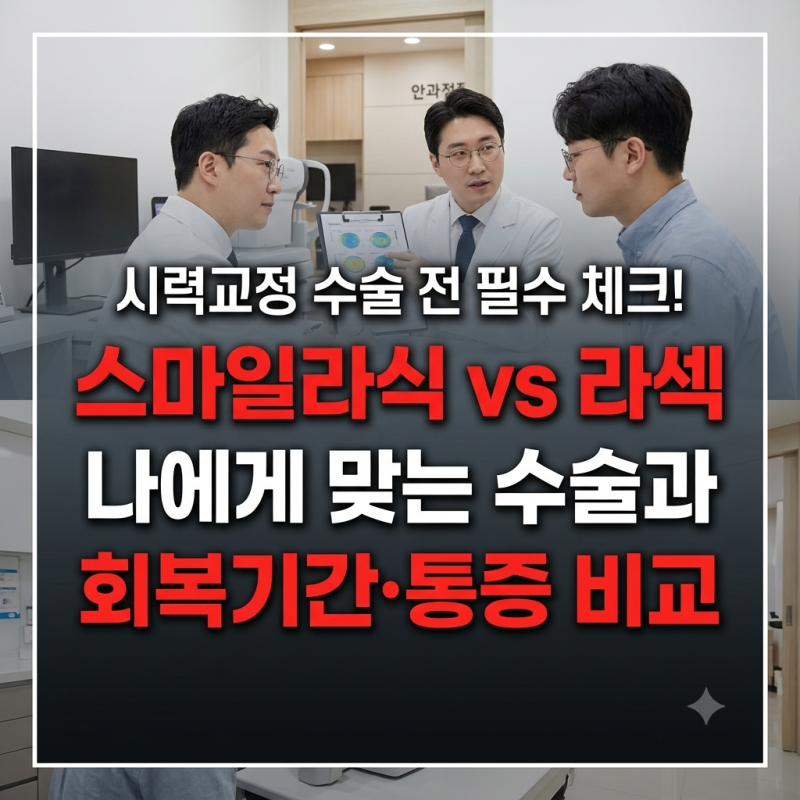 스마일라식과 라섹 차이점 비교: 회복 기간, 통증 정도 총정리
