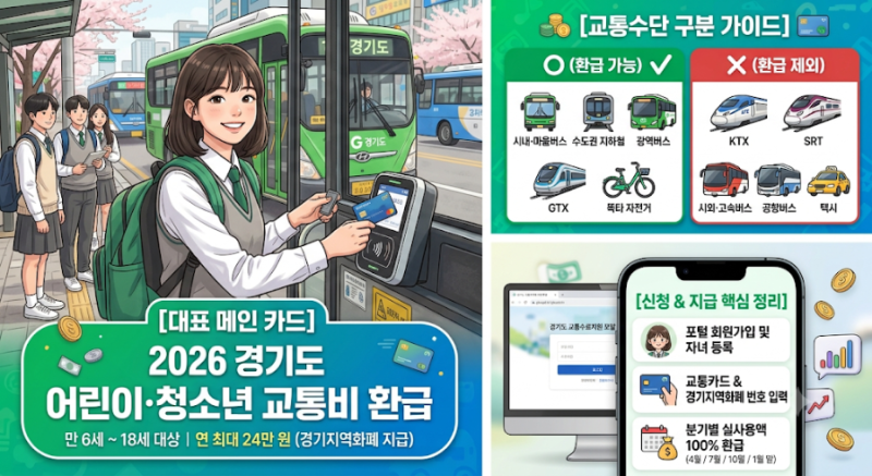 경기도 어린이·청소년 교통비 지원(환급) 총정리: 연 최대 24만 원 신청방법 및 지급일